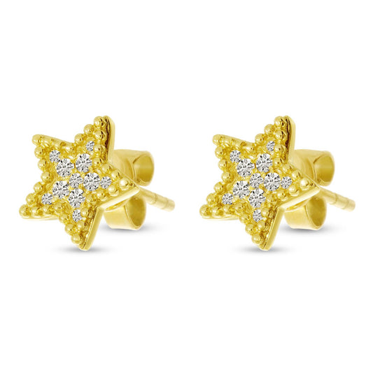 14K Gold Diamond Beaded Star Post Earrings
