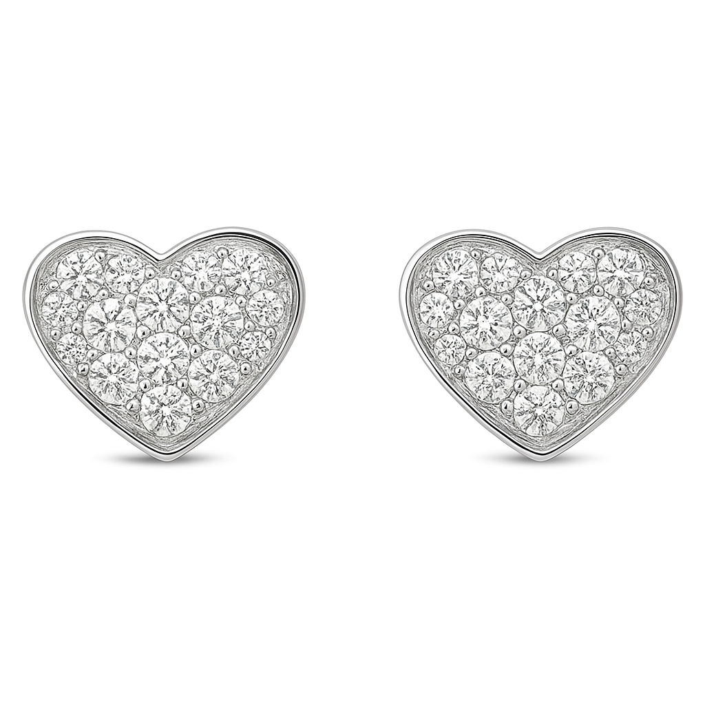 14K White Gold Heart Shaped Diamond Stud Earrings