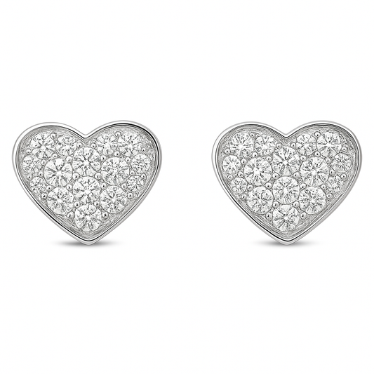14K White Gold Heart Shaped Diamond Stud Earrings