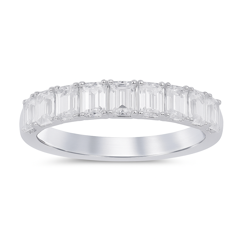 14K White Gold Emerald Cut Diamond Wedding Ring