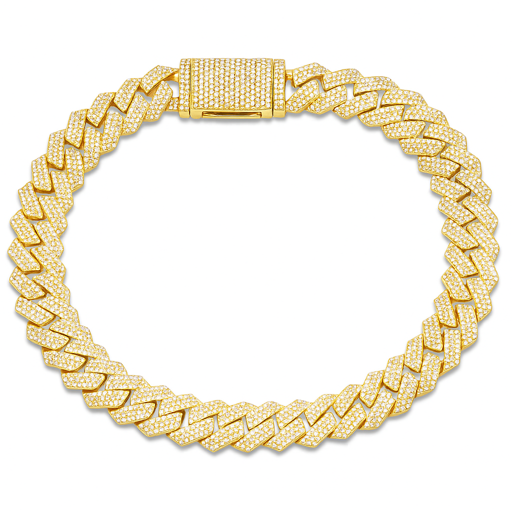 14K Yellow Gold 9MM Diamond Cuban Bracelet