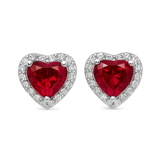 18K White Gold Ruby and Diamond Heart Earrings
