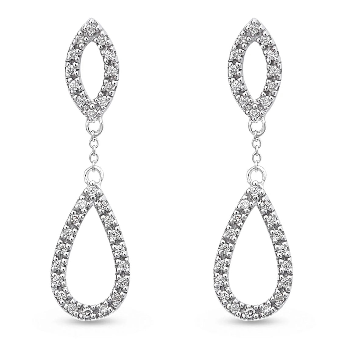 14K White Gold Teardrop Diamond Dangle Earrings