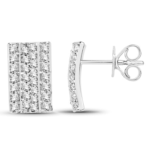 14K White Gold Rectangular Diamond Statement Earrings