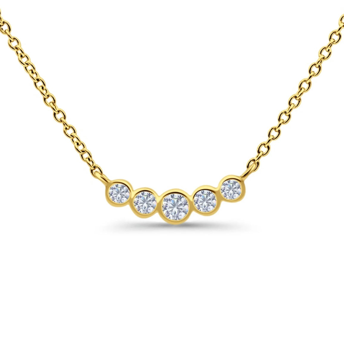14K Gold Round Diamond Five Stone Necklace