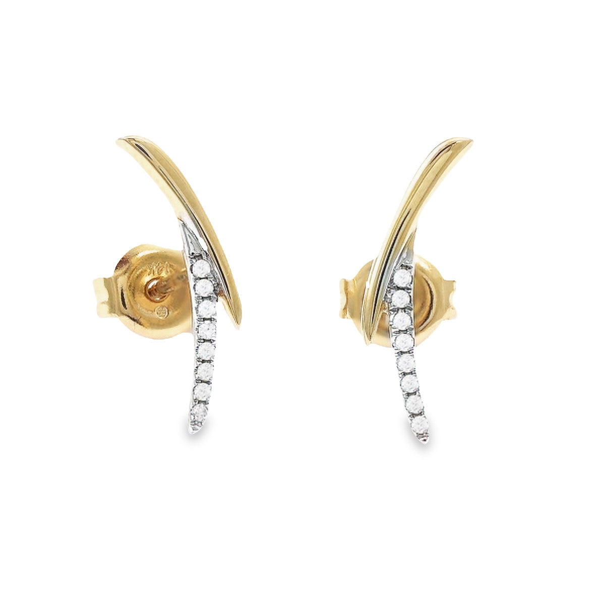 14K Gold Single Pave Curve Diamond Earrings