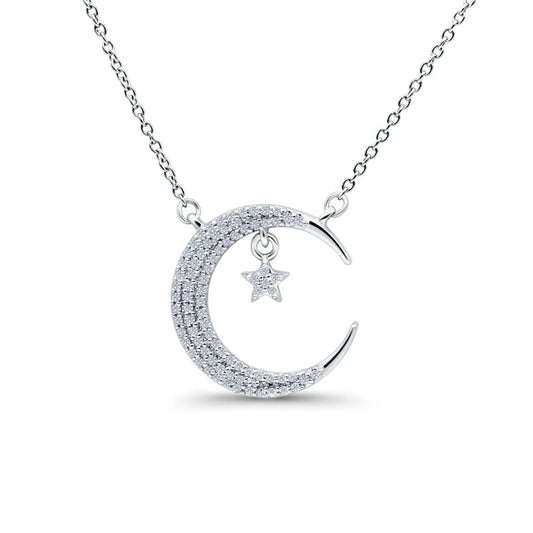 14K Gold Diamond Crescent Moon Necklace