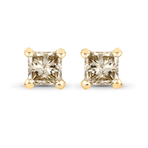 14K Yellow Gold Princess Cut Diamond Stud Earrings