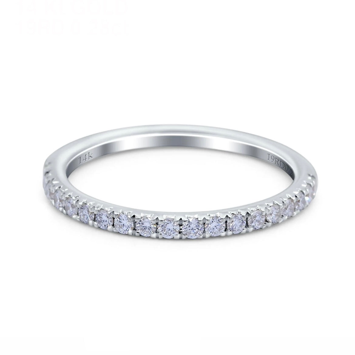 14K Gold Single Row Pave Diamond Wedding Ring