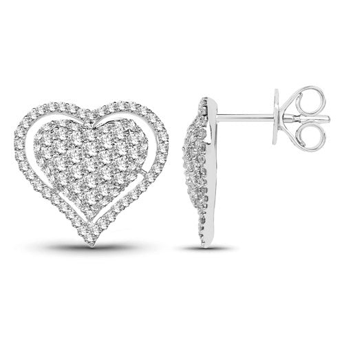 14K White Gold Clustered Diamond Heart Earrings