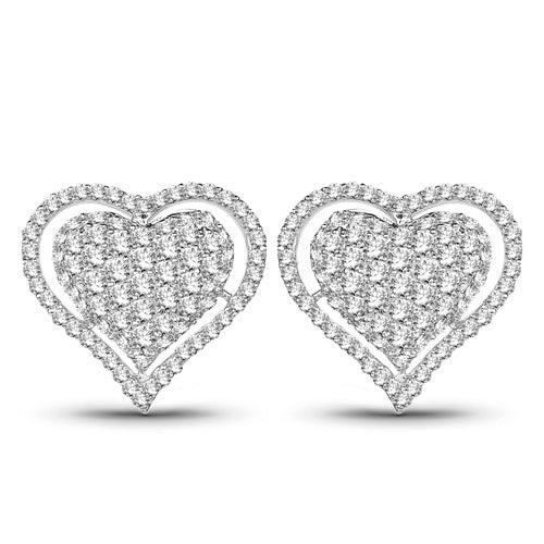 14K White Gold Clustered Diamond Heart Earrings