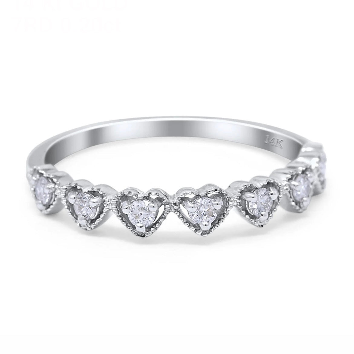 14K Gold 7-Stone Heart Pattern Diamond Wedding Ring