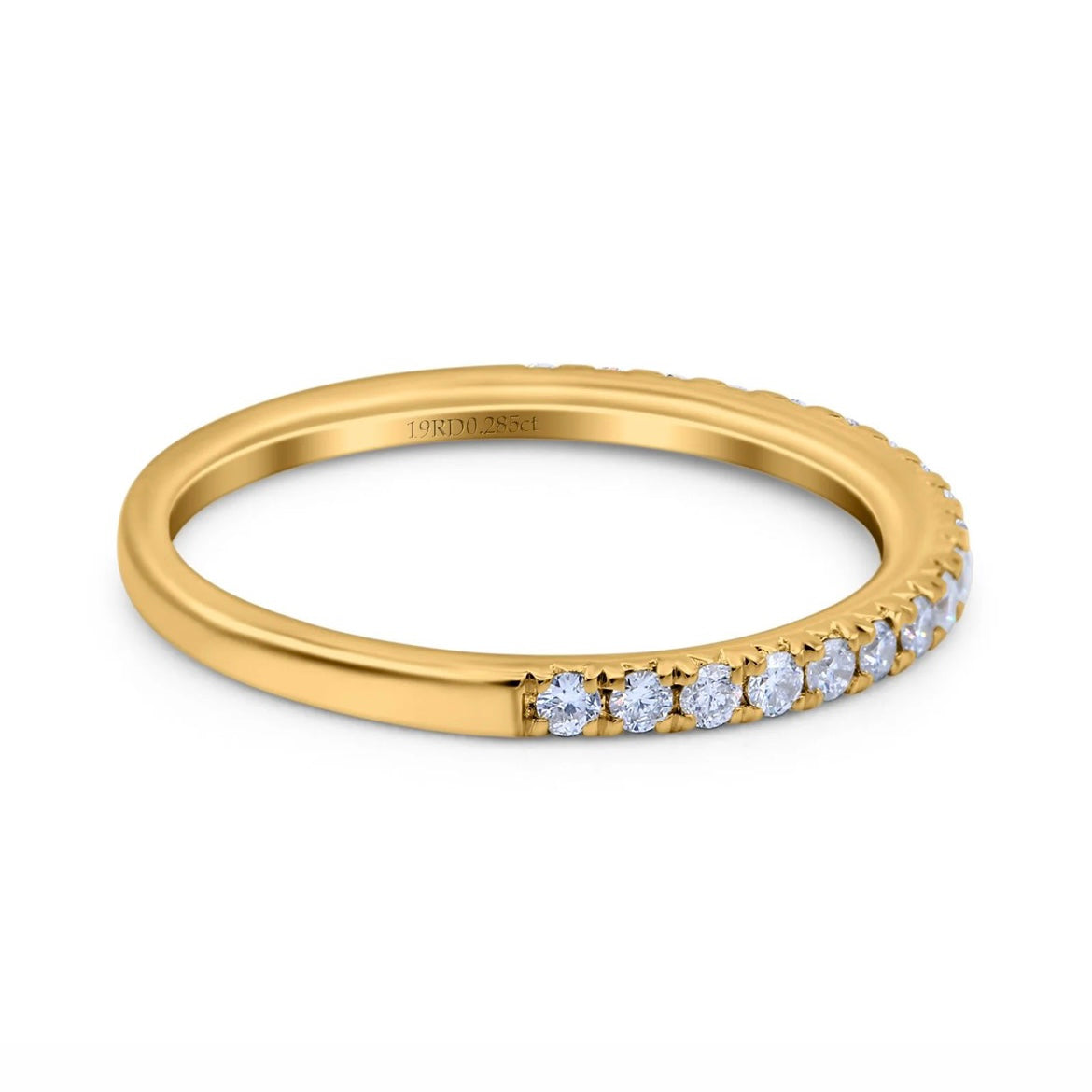 14K Gold Single Row Pave Diamond Wedding Ring