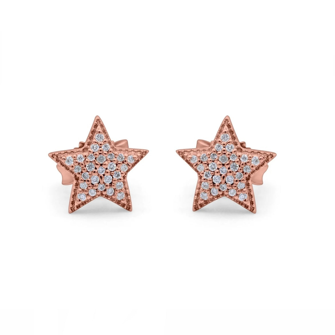 14K Gold Micro Pave Star Diamond Stud Earrings