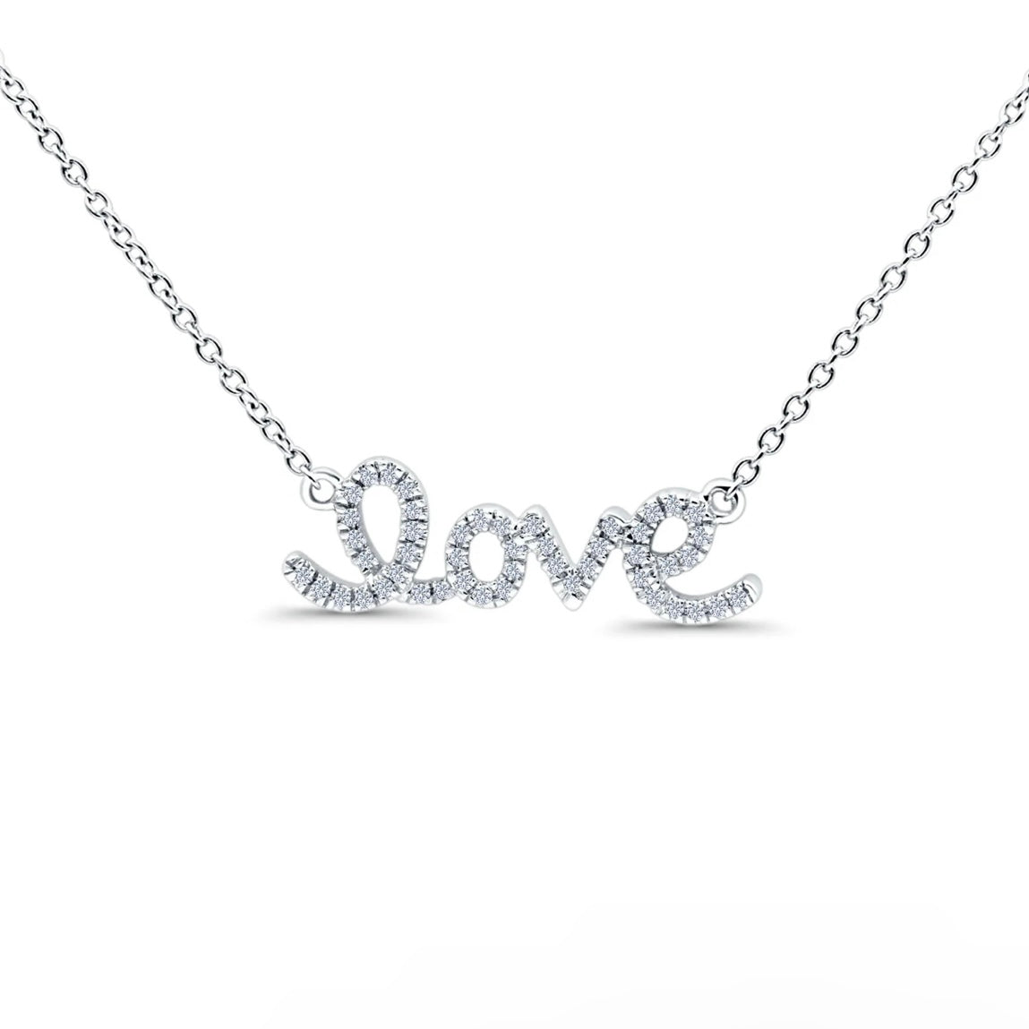 14K Gold Love Script Heart Diamond Necklace