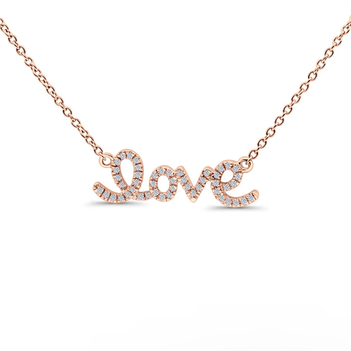 14K Gold Love Script Heart Diamond Necklace