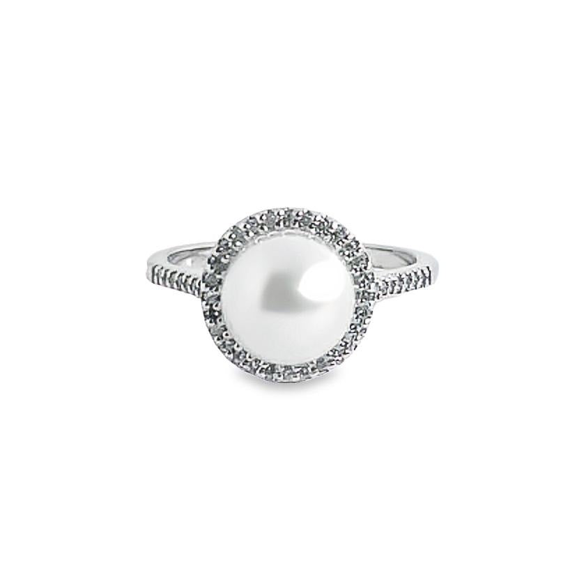 14K White Gold Pearl and Diamond Ring