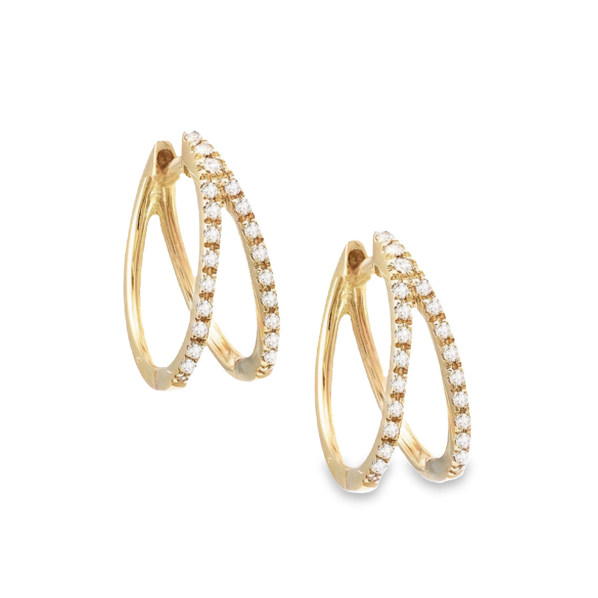 14K Gold Double Row Hoop Diamond Earrings