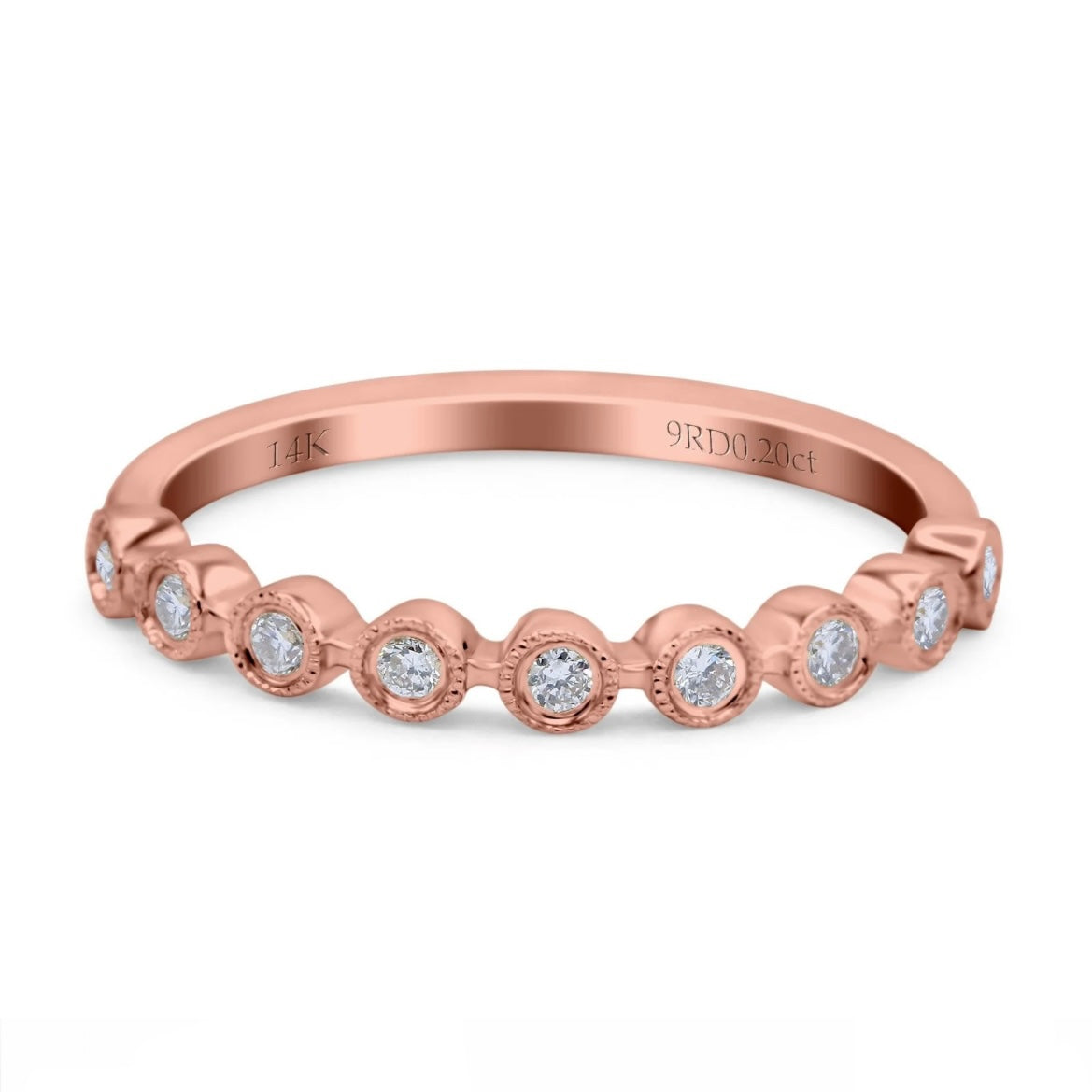 14K Gold Milgrain Bezel Diamond Wedding Ring