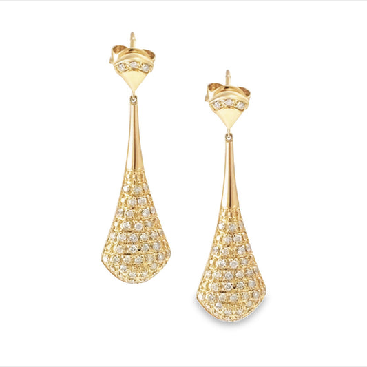 14K Yellow Gold Pave Diamond Drop Earrings