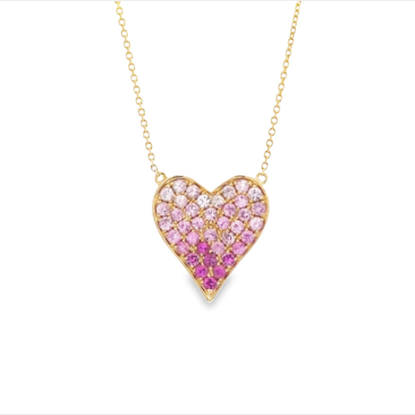 14K Yellow Gold Pink Sapphire Heart Necklace
