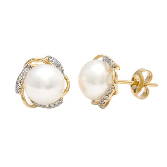 14K Gold Diamond and Pearl Earrings