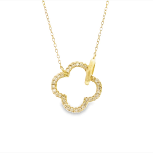 14K Yellow Gold Open Clover Diamond Pendant Necklace