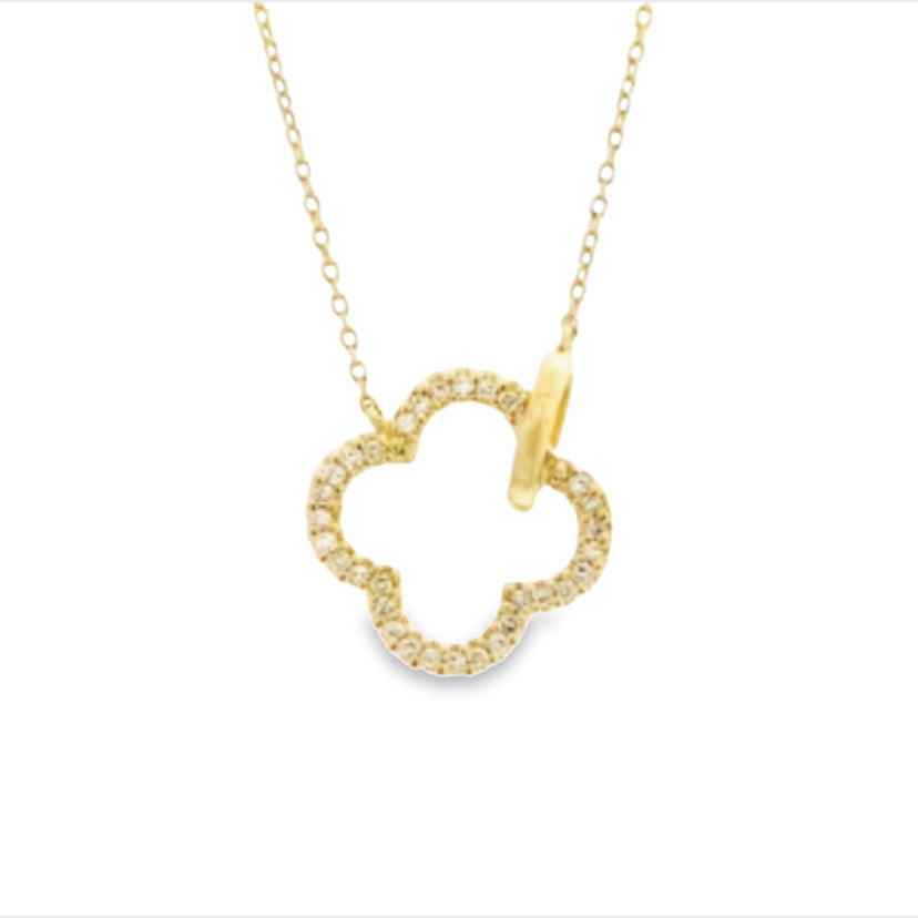 14K Yellow Gold Open Clover Diamond Pendant Necklace