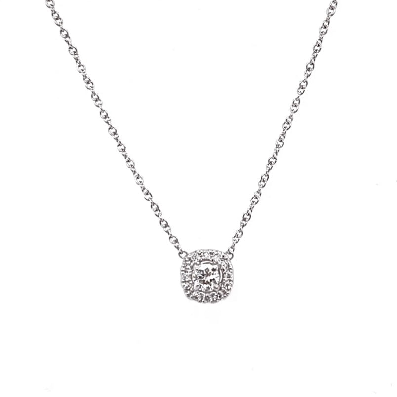 18K White Gold Halo Diamond Pendant