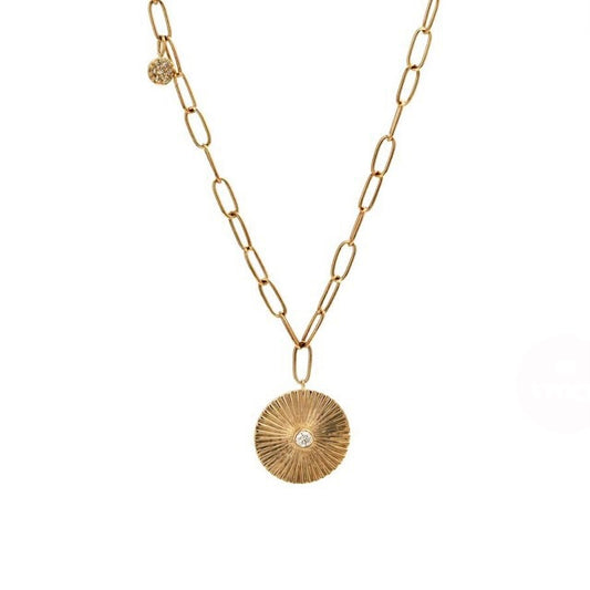 14K Yellow Gold Diamond Charm Paperclip Necklace