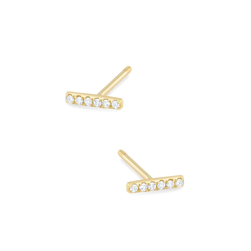 14K Yellow Gold Diamond Bar Stud Earrings