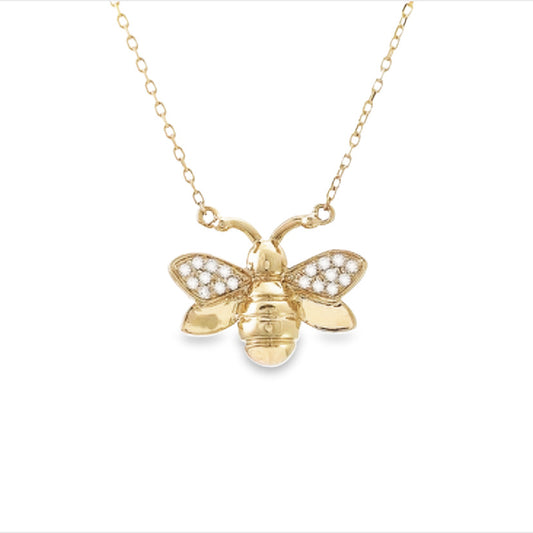 14K Yellow Gold Diamond Bumble Bee Necklace