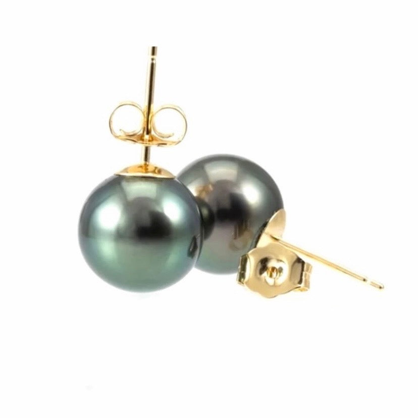 14K Yellow Gold Tahitian Pearl Stud Earrings