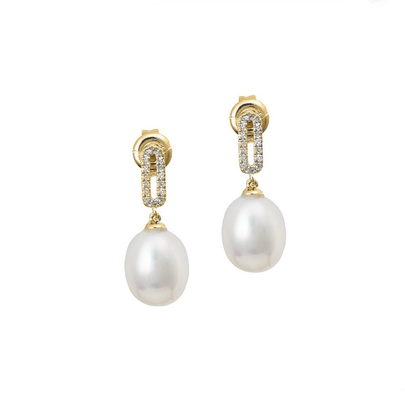 Akoya Pearl and 14K Gold Diamond Drop Earrings