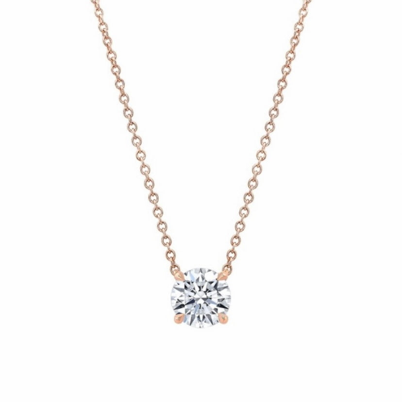 14K Gold Floating Solitaire Diamond Pendant Necklace