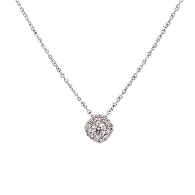 18K White Gold Pave Halo Diamond Pendant Necklace