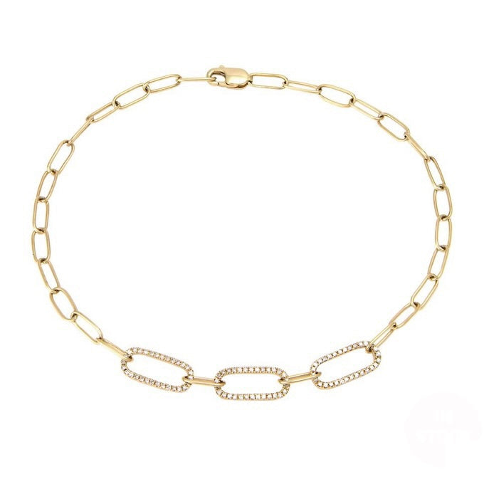 14K Yellow Gold Paperclip Diamond Bracelet