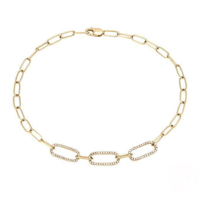 14K Yellow Gold Paper Clip Diamond Bracelet