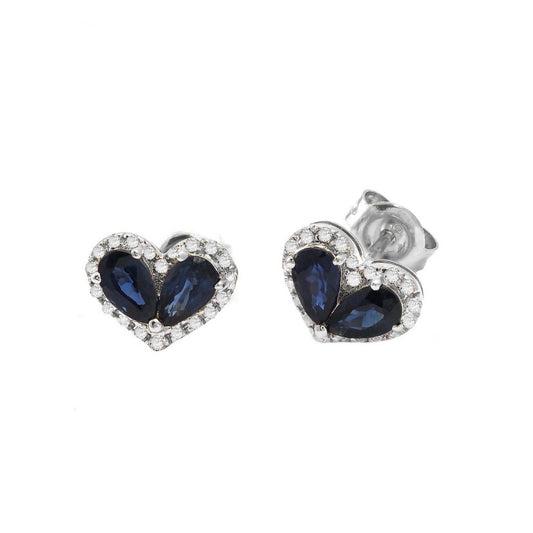 14K Gold Sapphire and Diamond Heart Statement Earrings