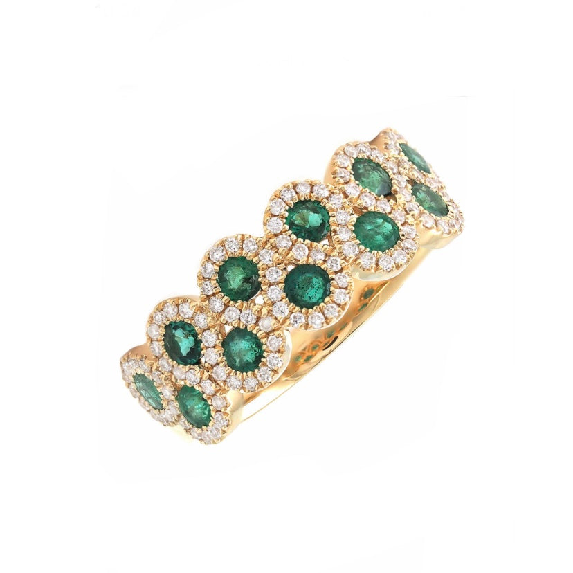 18K Yellow Gold Green Emerald and Diamond Statement Ring