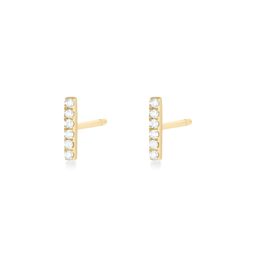 14K Yellow Gold Diamond Bar Stud Earrings