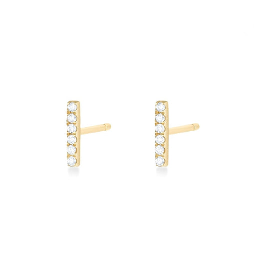 14K Yellow Gold Diamond Bar Stud Earrings