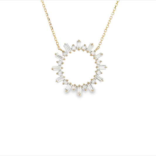 14K Gold Diamond Sunburst Necklace