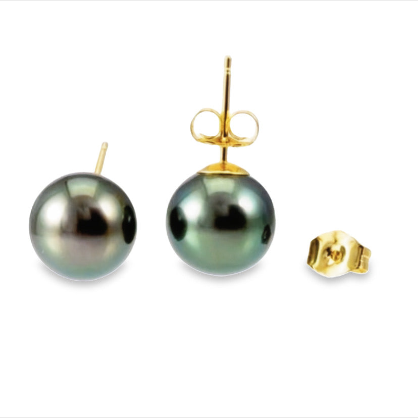 14K Yellow Gold Tahitian Pearl Stud Earrings