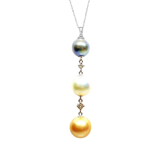 14K White Gold Multicolor Pearl Drop Pendant