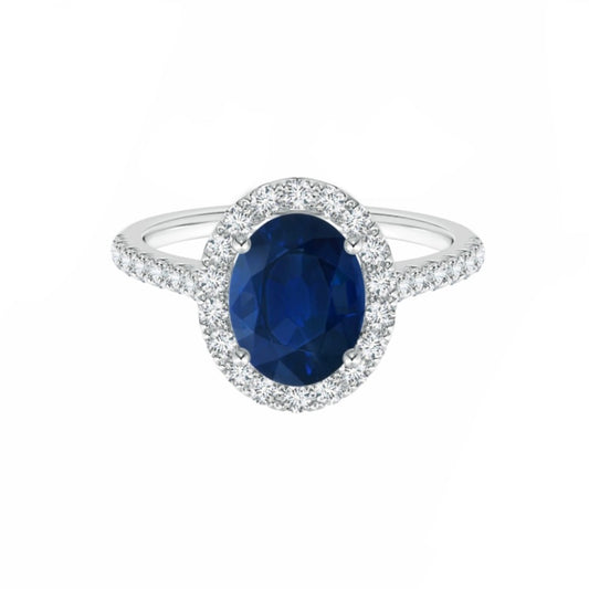 14K White Gold Halo Sapphire and Diamond Ring