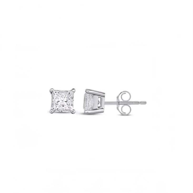 14K White Gold Princess Diamond Stud Earrings